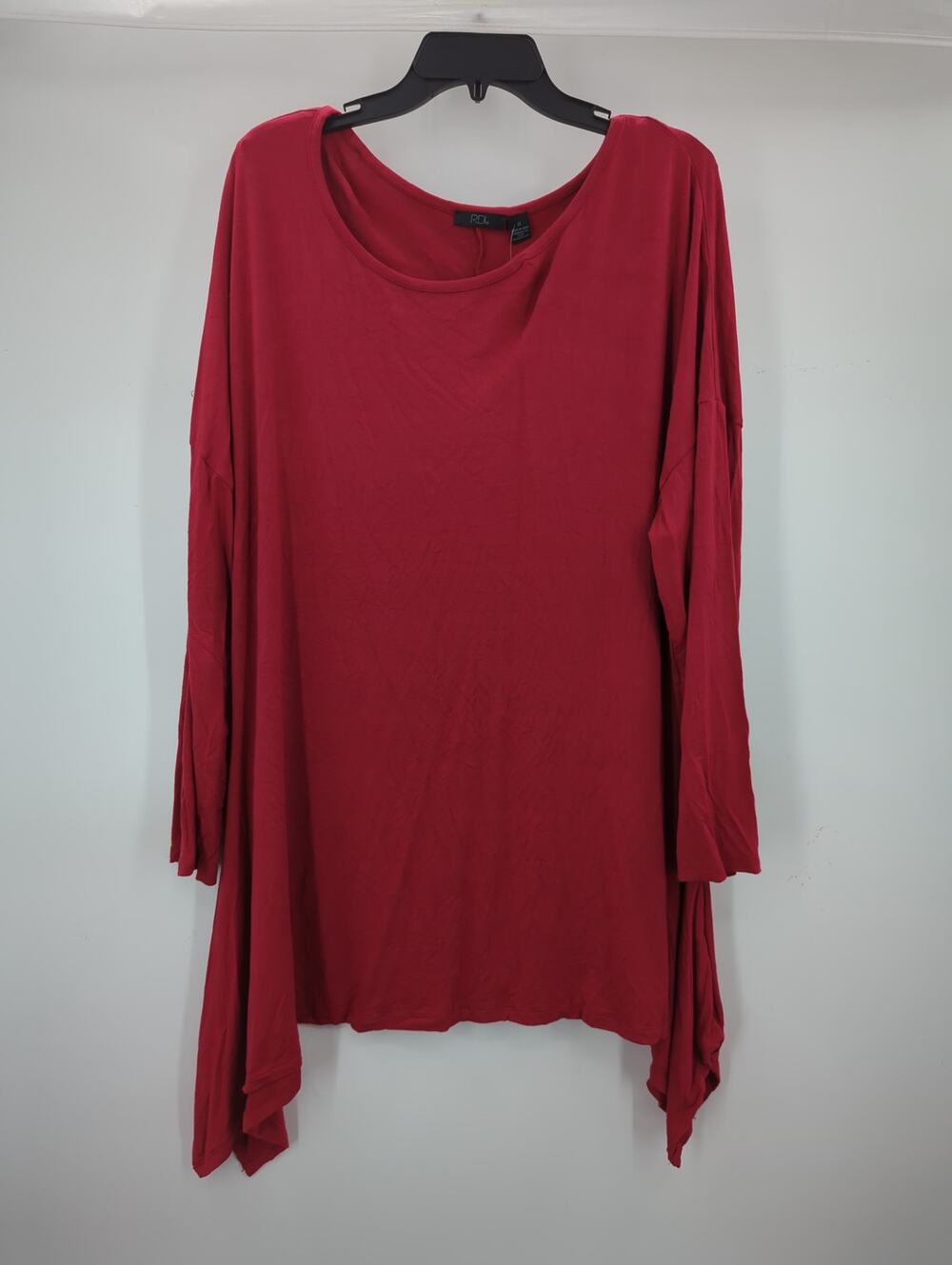 RDI Women's NWT Size 3X Red Hanky Hem Tunic Top Sharkbite Soft Knit
